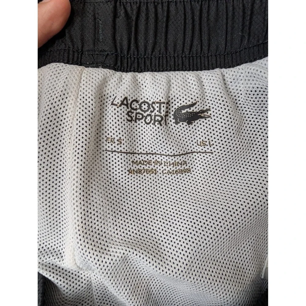 Lacoste Sport Athletic Shorts Mens L Black Polyester Mesh Stripe GH353T
